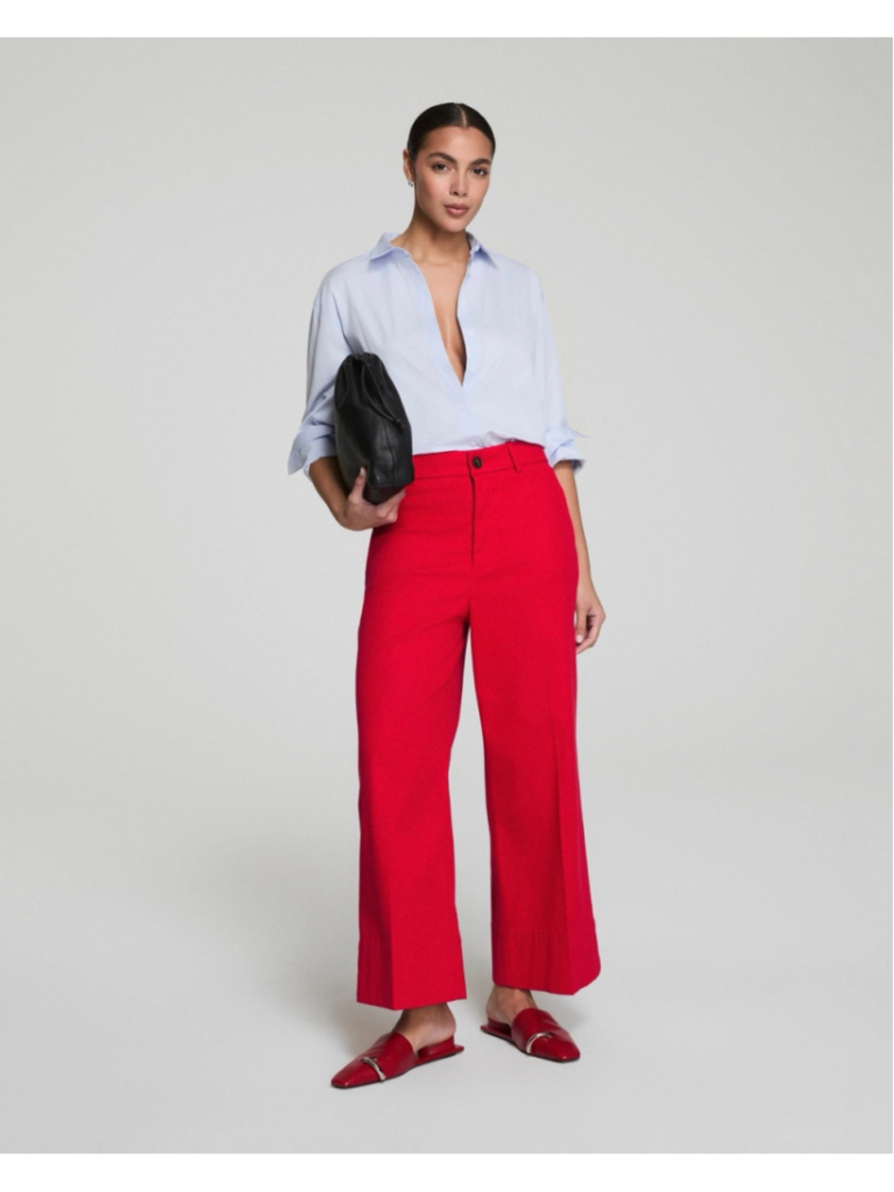 SPANX $128 Stretch Twill Cropped Wide Leg Pant High Rise Red Women’s Size XL